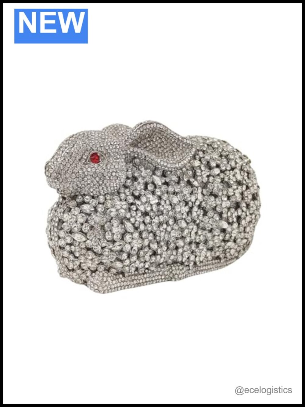 Crystal Rabbit Evening Bag Rhinestone Clutch Purse Faux Leather Party Wedding